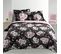 Pack Housse De Couette  220x240 Cm Percale Luxe Flower Noir + Drap Housse 140x190 Rose