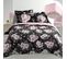 Pack Housse De Couette  220x240 Cm Percale Luxe Flower Noir + Drap Housse 140x190 Rose