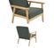 Fauteuil Vintage / Scandinave Structure En Bois Et Contreplaqué Et Assise En Velours Côtelé Vert