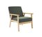 Fauteuil Vintage / Scandinave Structure En Bois Et Contreplaqué Et Assise En Velours Côtelé Vert