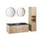 Meuble Double Vasque 140cm Chêne Studio Suspendu + Miroir Rond + Colonne