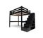 Lit Mezzanine Sylvia Avec Escalier Cube Bois, Couleur: Noir, Dimensions: 140x200