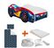 Pack Complet  Lit  Enfant  Voiture Racing Bleue : Lit + Matelas + Parure + Couette + Oreiller