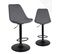 Lot 2 chaises de bar large siège velours, hauteur réglable, pivotant pied métal SOSA (gris noir)