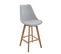 Lot 2 Chaises De Bar Scandinaves 70cm Large Siège Coussin Simili Pieds Bois TIKA (gris)