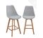 Lot 2 Chaises De Bar Scandinaves 70cm Large Siège Coussin Simili Pieds Bois TIKA (gris)