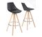 Lot 2 Chaises De Bar Scandinaves 74cm Coussin Simili Pieds Bois Repose Pieds Chromé SOTO (noir)