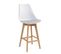 Lot 2 Chaises De Bar Scandinaves 70cm Large Siège Coussin Simili Pieds Bois TIKA (blanc Gris)