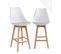 Lot 2 Chaises De Bar Scandinaves 70cm Large Siège Coussin Simili Pieds Bois TIKA (blanc Gris)