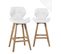 Lot 2 Chaises De Bar Scandinaves 67cm Simili Matelassé Pieds Bois FATA (blanc)