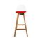 Lot 2 Chaises De Bar Scandinaves Hauteur 67 cm Coussin Simili Pieds Bois MALI (blanc Rouge)