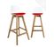 Lot 2 Chaises De Bar Scandinaves Hauteur 67 cm Coussin Simili Pieds Bois MALI (blanc Rouge)