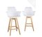 Lot 2 Chaises De Bar Scandinave 66cm Coussin Simili Accoudoirs Pieds Bois MOTA (blanc)