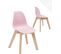 Lot 2 Chaises Scandinaves Enfant Siège Plastique Souple Résistant Pieds Bois Clair JUBA (rose)