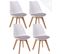 Lot 4 Chaises Scandinaves Large Siège Coussin Simili Pieds Bois Hêtre LAO (blanc Gris)