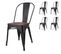 Lot De 4 Chaisess En Métal Noir Mat Avec Assise En Bois Massif Foncé, Pour Une Décoration Style