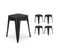 Lot De 4 Tabourets En Métal Noir Mat Style Industriel Et Assise En Bois Foncé - Hauteur 46 Cm