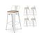 Lot De 4 Tabourets De Bar Blanc Mat Style Industriel Et Assise En Bois Clair - Hauteur 76 Cm