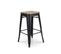 Lot De 4 Tabourets De Bar En Métal Noir Mat Style Industriel Et Assise En Bois Clair - Hauteur 66