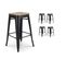 Lot De 4 Tabourets De Bar En Métal Noir Mat Style Industriel Et Assise En Bois Clair - Hauteur 66