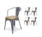 Lot De 4 Chaisess En Métal Gris Argenté Style Industriel Avec Assise En Bois Clair - Avec