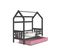 Lit Cabane 2  80x160 Gris - Rose Livré Avec Sommiers, Tiroir Et Matelas En Mousse De 7cm