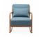 Fauteuil à Bascule Design En Bois Et Tissu. 1 Place. Rocking Chair Scandinave. Bleu