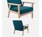 Fauteuil Scandinave En Bois Et Tissu Bleu Pétrole. Isak. L 64 X P 69.5 X H 73cm