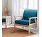 Fauteuil Scandinave En Bois Et Tissu Bleu Pétrole. Isak. L 64 X P 69.5 X H 73cm