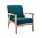 Fauteuil Scandinave En Bois Et Tissu Bleu Pétrole. Isak. L 64 X P 69.5 X H 73cm