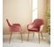 Lot De 2 Fauteuils En Velours Vieux Rose Et Pieds En Métal Doré. Shella L 58 X P 58 X H 85cm