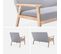 Banquette Et Fauteuil En Bois Et Tissu Gris Clair. Isak. L 114 X L 69.5 X H 73cm