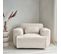 Fauteuil Tissu Bouclette Blanche. Lignes Arrondis. Coussin Fourni. Wallas. L 116 X P 97 X H 73cm