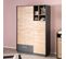 Armoire Bébé Lenn 3 Portes à Fermeture Douce - Poignées En Bois Massif - Anthracite - Décor Bois