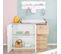 Chambre Bébé Duo Lion - Lit Évolutif 70x140 Cm + Commode à Langer - Blanc - Décor Bois