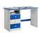 Bureau Enfant Kevin, En Pin Massif, 3 Tiroirs Et Plateau Inclinable, Lasuré Blanc Et Bleu