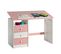 Bureau Enfant Kevin, En Pin Massif, 3 Tiroirs Et Plateau Inclinable, Lasuré Blanc Et Rose