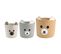 Lot De 3 Paniers Ronds Tanka En Forme D'ours, En Coton Blanc, Gris Et Brun