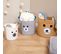 Lot De 3 Paniers Ronds Tanka En Forme D'ours, En Coton Blanc, Gris Et Brun