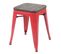 6x Tabouret Hwc-a73 Avec Assise En Bois, Métal Design Industriel Empilable ~ Rouge