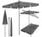 Parasol Vanessa 200 X 125 Cm Réglable En Hauteur Et Inclinable - Gris