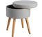 Tabouret Avec Coffre De Rangement Yara Aspect Lin Transformable - Gris Clair