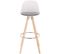 Tabouret De Bar En Similicuir Siège De Cuisine Pied En Bois Avec Repose-pied-gris+blanc