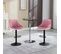 Lot De 2 Tabourets De Bar Siège Bien Rembourré En Velours -hauteur Réglable Pieds En Métal-rose