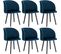6x Chaises De Salle à Manger,chaise De Cuisine Rembourrée En Velours,pieds En Bois Massif,bleu