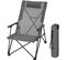 Chaise Camping Pliante,chaise De Plage,avec Dossier Haut Et Appui-tête,en Polyester,gris Foncé