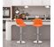 Lot De 2 Tabouret De Bar En Cuir Artificiel-design 2 Couleurs-siège Bien Rembourré-orange Blanc