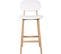 Lot De 2 Tabouret De Bar-tabouret De Cuisine En Cuir Artificiel + Bois-chaise Avec Dossier-blanc