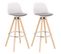 Lot De 2 Tabourets De Bar En Similicuir-tabouret De Cuisine-en Bois Massif-gris + Blanc