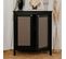 Buffet Noir 2 Portes Effet Bois Avec Cannage Métal - L80 X H90 Cm